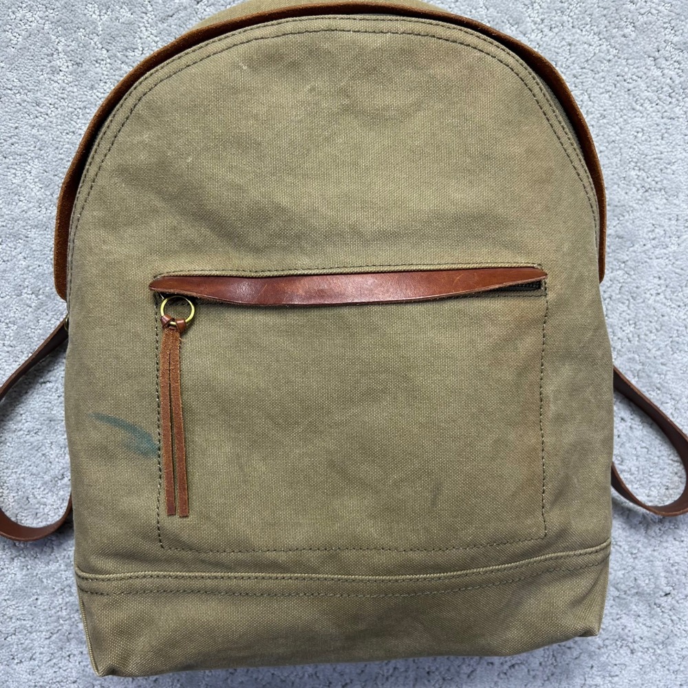 Madewell Charleston Backpack Khaki Green Canvas Leather Trim Rucksack Bag - Picture 2 of 16